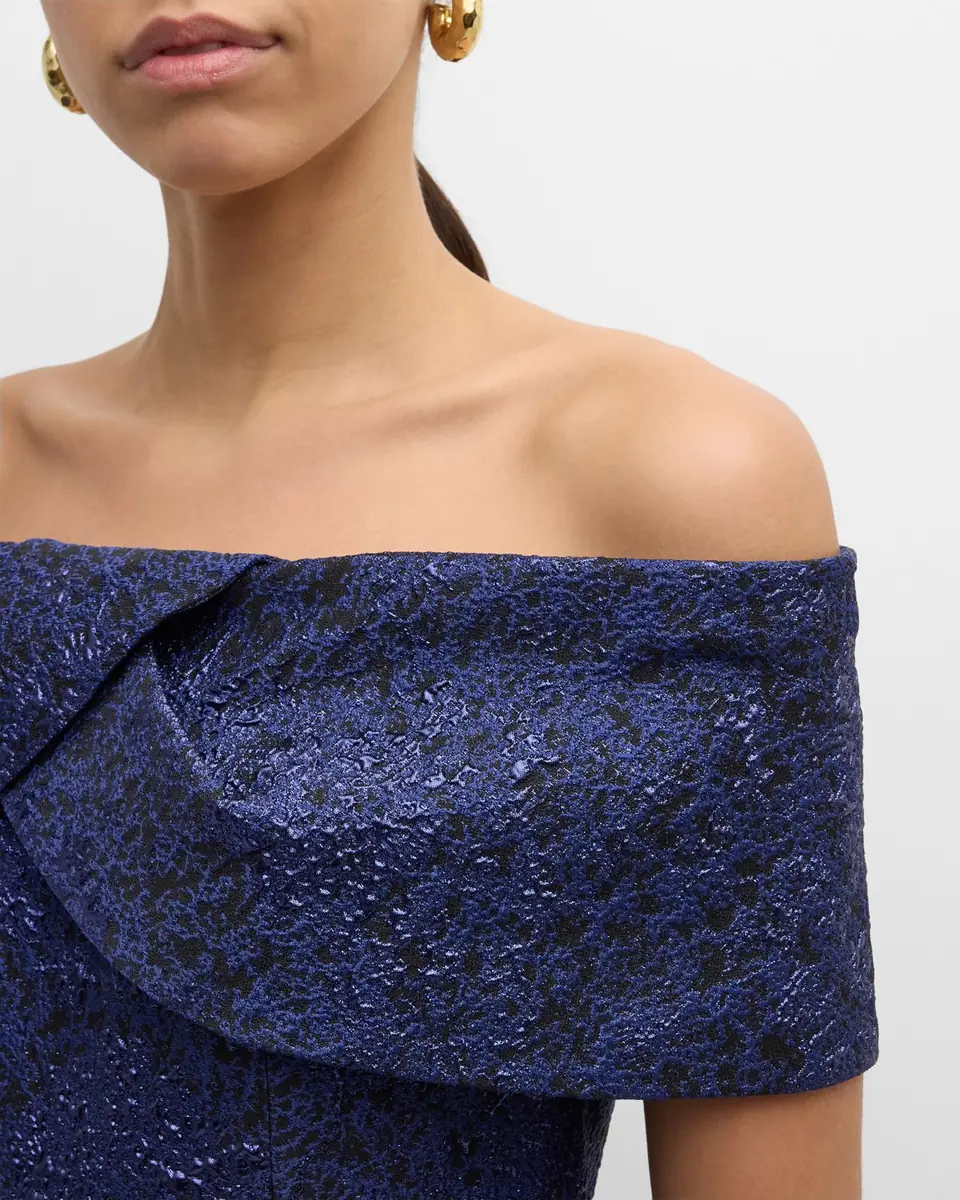 Rickie Freeman for Teri Jon Off-Shoulder Jacquard Column Gown | Thumbnail 5