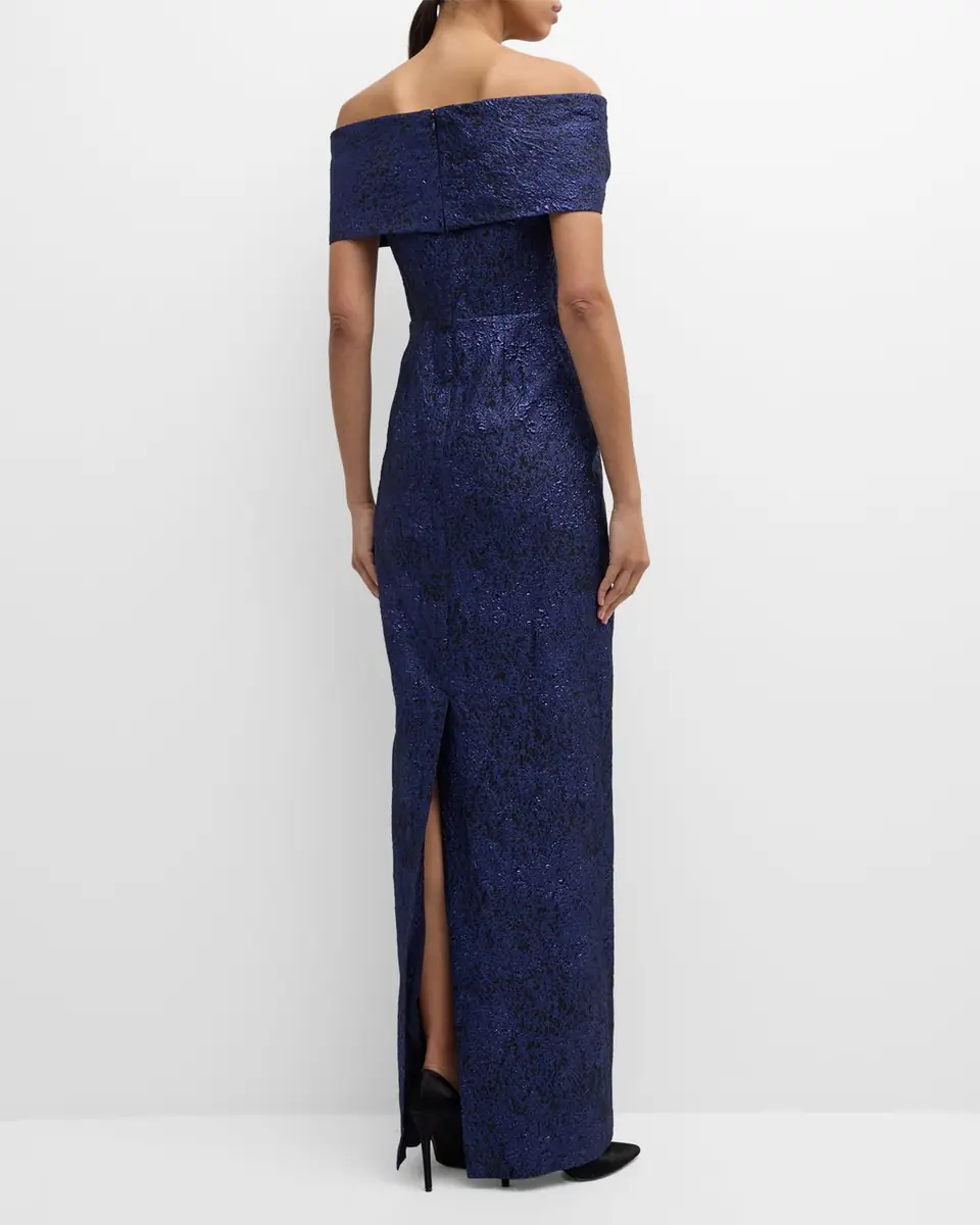 Rickie Freeman for Teri Jon Off-Shoulder Jacquard Column Gown | Thumbnail 6