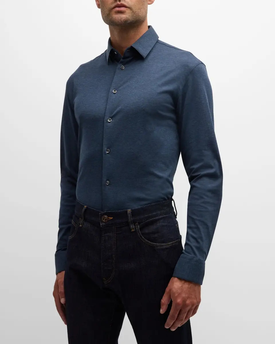 Giorgio Armani Men's Solid Cotton Stretch Sport Shirt | Thumbnail 4 Giorgio Armani Men's Solid Cotton Stretch Sport Shirt | Thumbnail 4