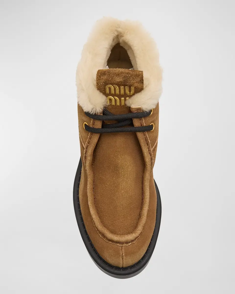 Miu Miu Suede Shearling Lace-Up Chukka Booties | Thumbnail 5 Miu Miu Suede Shearling Lace-Up Chukka Booties | Thumbnail 5