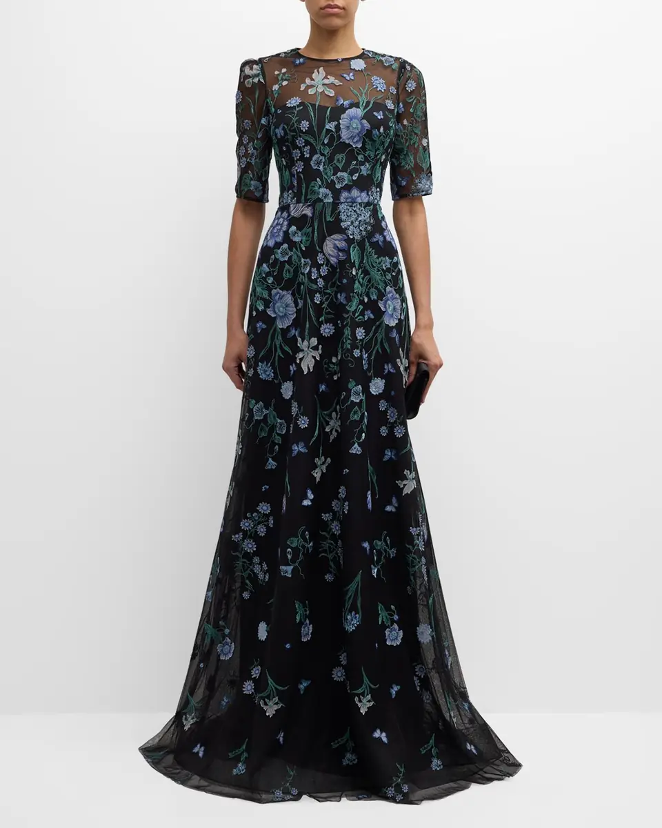 Rickie Freeman for Teri Jon Embroidered A-Line Tulle Gown | Thumbnail 2 Rickie Freeman for Teri Jon Embroidered A-Line Tulle Gown | Thumbnail 2