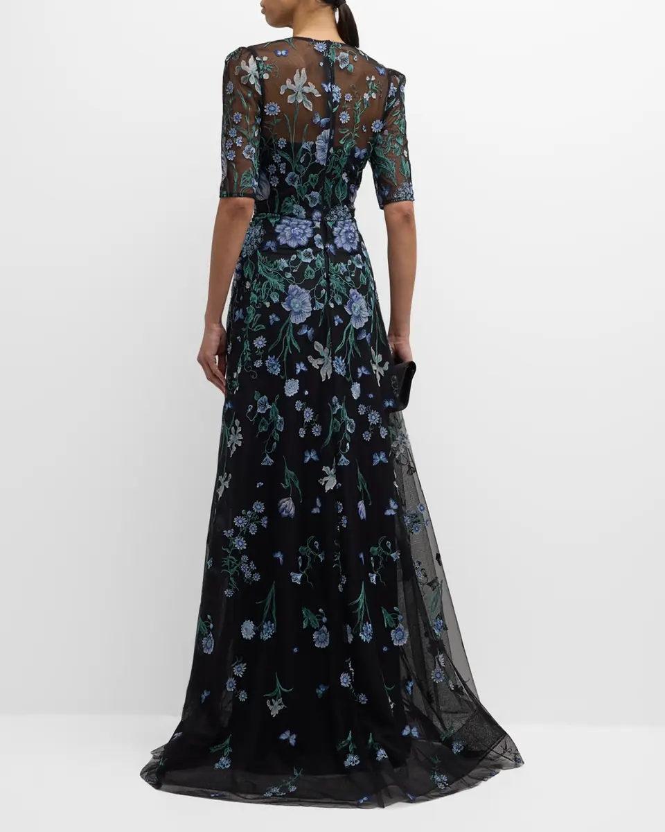 Rickie Freeman for Teri Jon Embroidered A-Line Tulle Gown | Thumbnail 4 Rickie Freeman for Teri Jon Embroidered A-Line Tulle Gown | Thumbnail 4