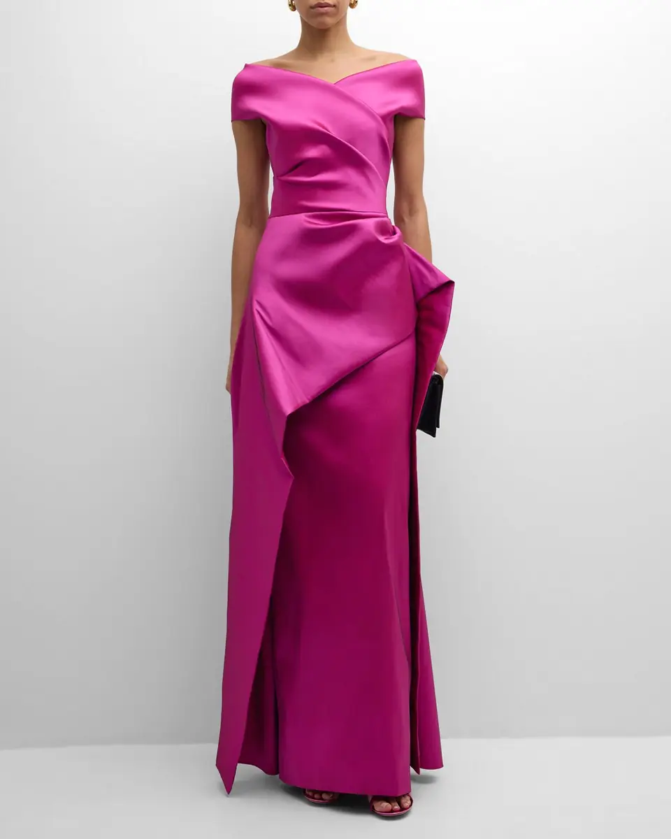 Rickie Freeman for Teri Jon Pleated Off-Shoulder Peplum Gown | Thumbnail 2 Rickie Freeman for Teri Jon Pleated Off-Shoulder Peplum Gown | Thumbnail 2