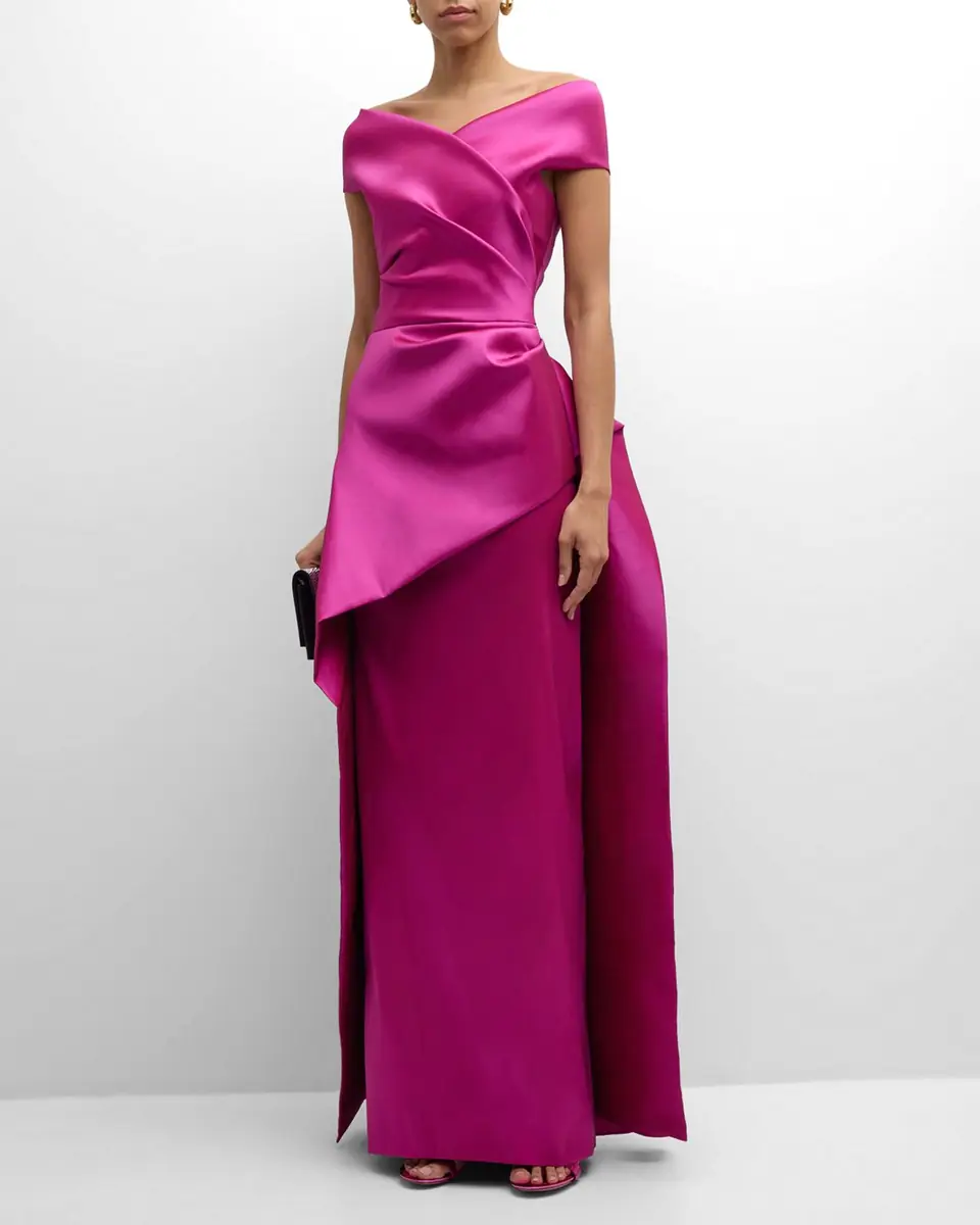 Rickie Freeman for Teri Jon Pleated Off-Shoulder Peplum Gown | Thumbnail 3 Rickie Freeman for Teri Jon Pleated Off-Shoulder Peplum Gown | Thumbnail 3