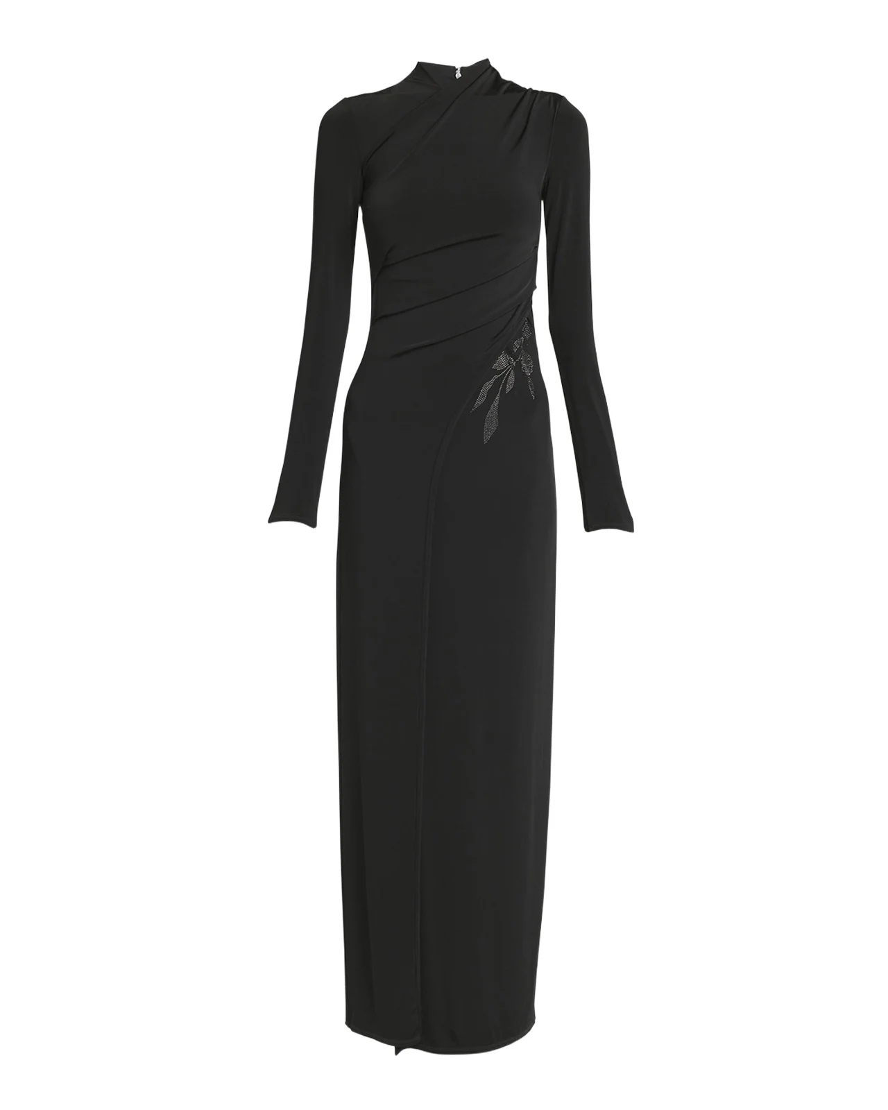 Jersey Column Gown with Beaded Floral Hip Detail