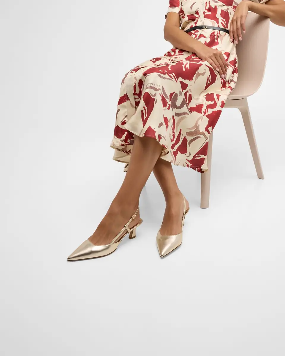 Stuart Weitzman Vinnie Metallic Kitten Slingback Pumps | Thumbnail 2