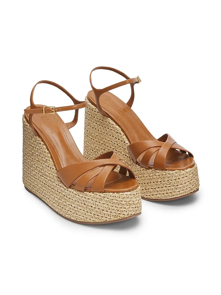 Schutz Women's Keefa 120MM Leather-Raffia Wedge Sandals | Thumbnail 2 Schutz Women's Keefa 120MM Leather-Raffia Wedge Sandals | Thumbnail 2