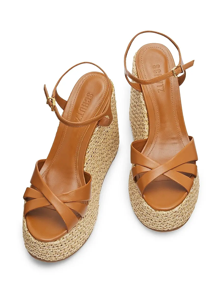 Schutz Women's Keefa 120MM Leather-Raffia Wedge Sandals | Thumbnail 4 Schutz Women's Keefa 120MM Leather-Raffia Wedge Sandals | Thumbnail 4