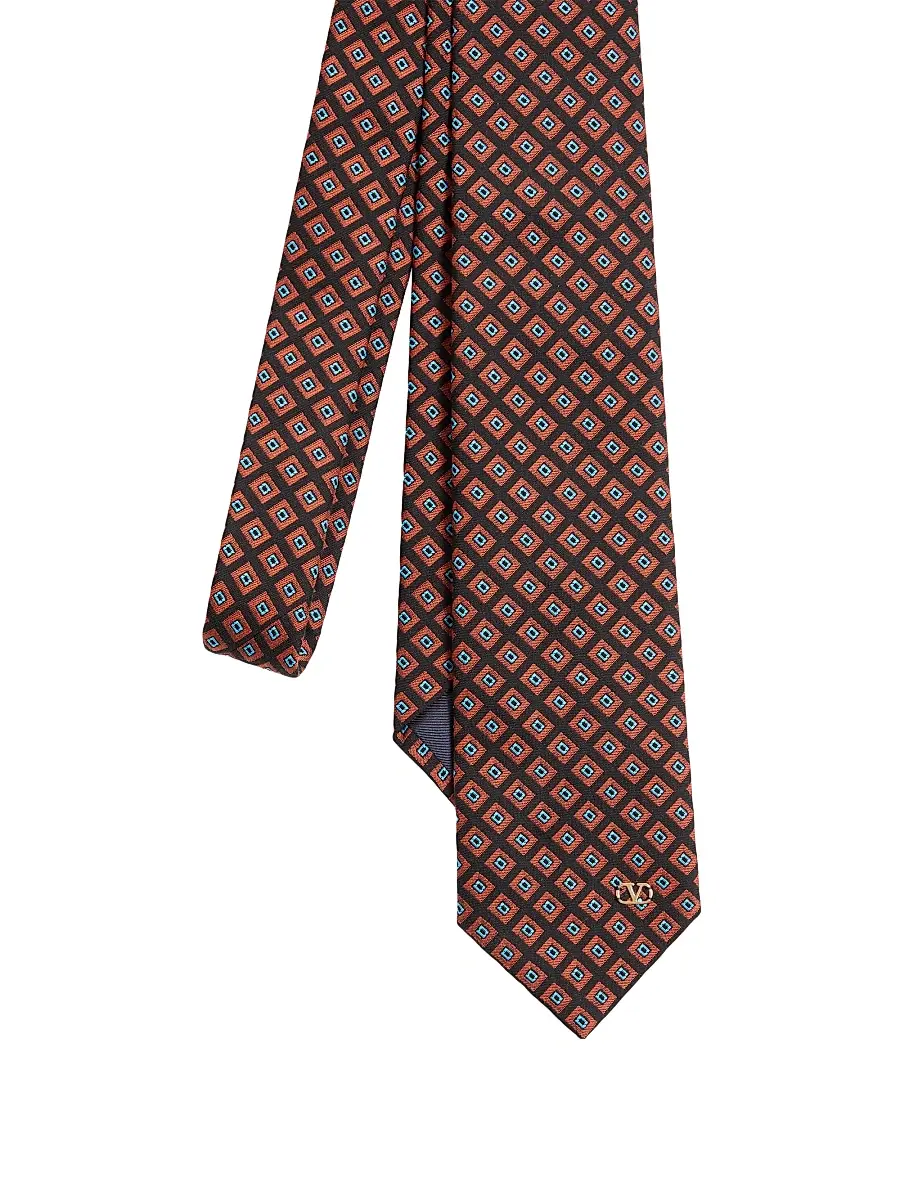 Valentino Men's Valentie Jacquard Cotton Tie with Chamber Pattern and Vlogo Signature Detail | Thumbnail 4 Valentino Men's Valentie Jacquard Cotton Tie with Chamber Pattern and Vlogo Signature Detail | Thumbnail 4