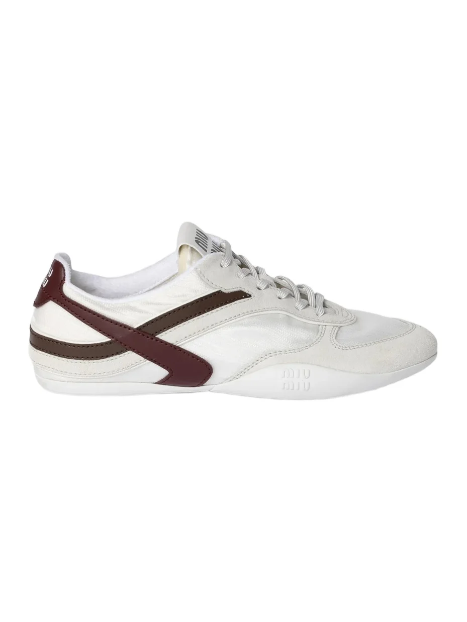 Women's Gymnasium Technical Fabric and Suede Sneakers - White Brown