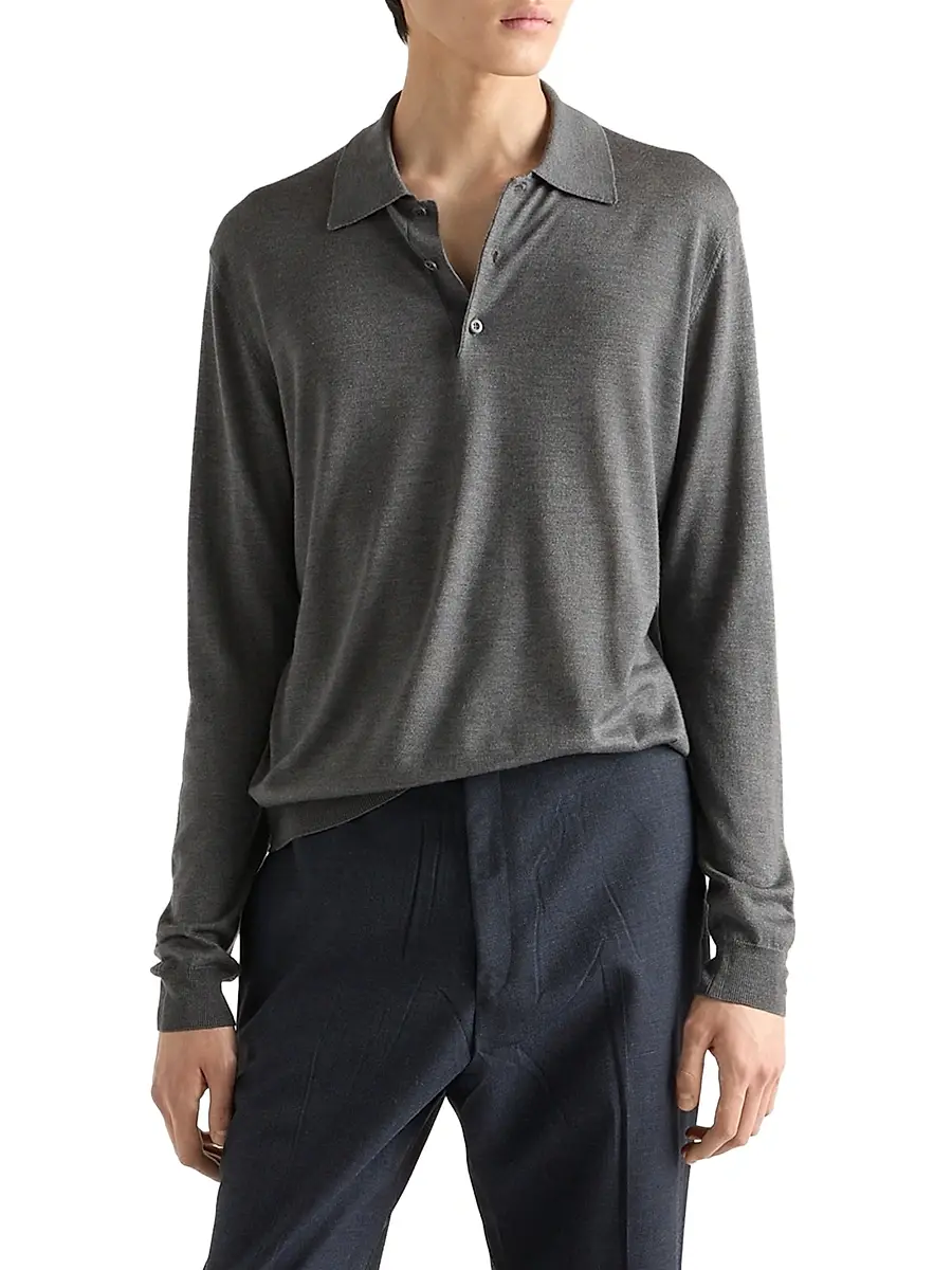 Prada Men's Cashmere and Silk Polo Shirt | Thumbnail 2