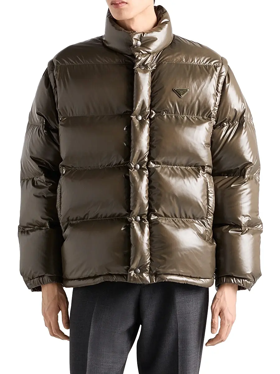 Prada Men's Medium-Weight Re-Nylon Down Jacket - Brown | Thumbnail 2 Prada Men's Medium-Weight Re-Nylon Down Jacket - Brown | Thumbnail 2