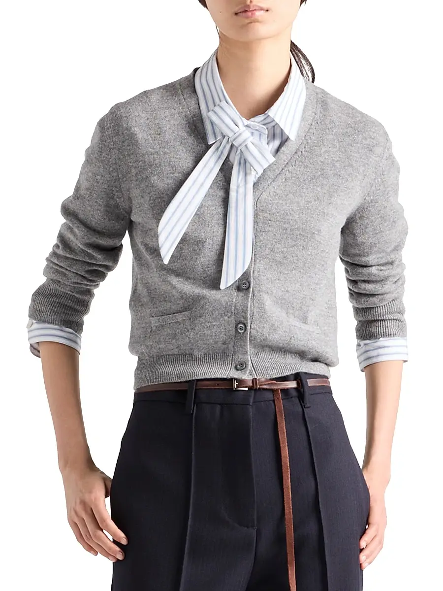 Prada Women's Cashmere Cardigan - Grey | Thumbnail 2 Prada Women's Cashmere Cardigan - Grey | Thumbnail 2