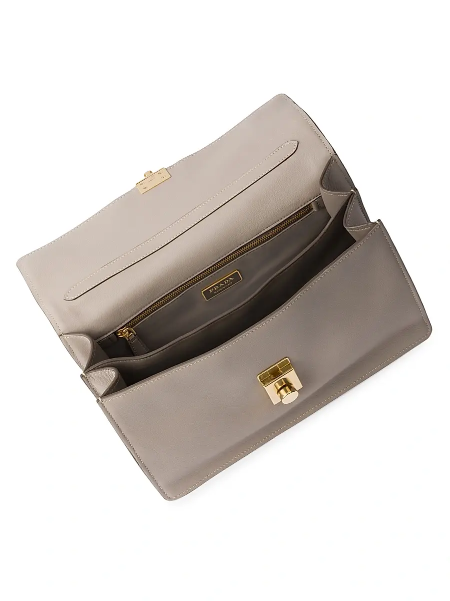 Prada Women's Soft Sound Leather Shoulder Bag - Grey | Thumbnail 4 Prada Women's Soft Sound Leather Shoulder Bag - Grey | Thumbnail 4
