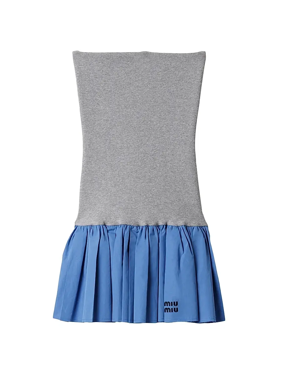 Miu Miu Women's Poplin and Jersey Mini Skirt - Grey | Image 1 Miu Miu Women's Poplin and Jersey Mini Skirt - Grey | Image 1