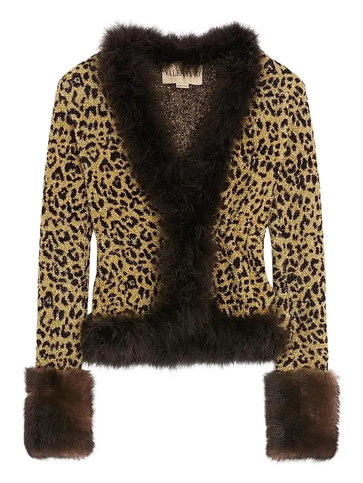 Women's Jacquard Animal Print Lurex Knit Jacket