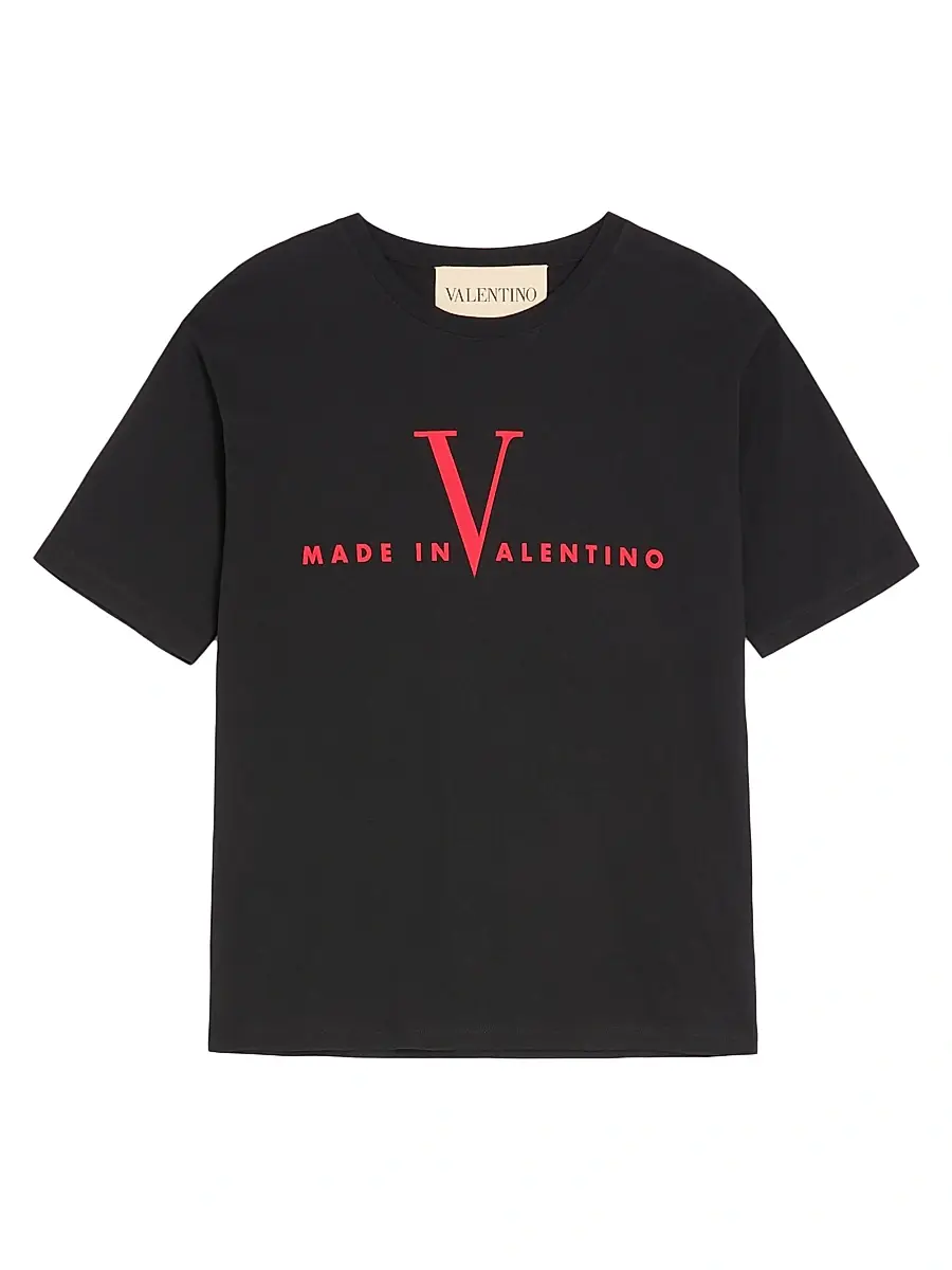Valentino Garavani Men's Cotton T-Shirt with Print - Black Red - Size Medium | Image 1 Valentino Garavani Men's Cotton T-Shirt with Print - Black Red - Size Medium | Image 1