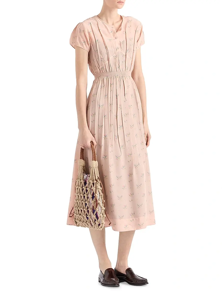 Prada Women's Floral Print Pongé Dress - Pink | Thumbnail 2 Prada Women's Floral Print Pongé Dress - Pink | Thumbnail 2
