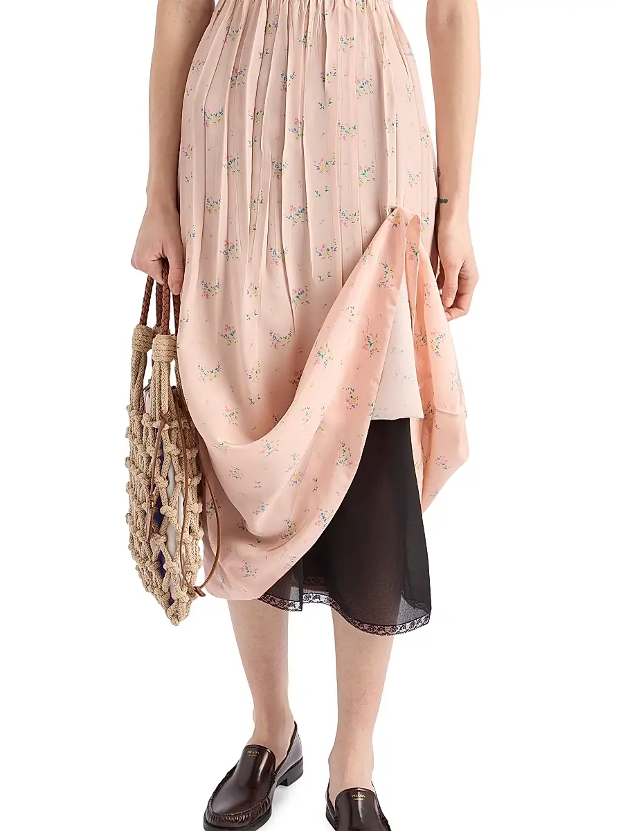 Prada Women's Floral Print Pongé Dress - Pink | Thumbnail 5 Prada Women's Floral Print Pongé Dress - Pink | Thumbnail 5