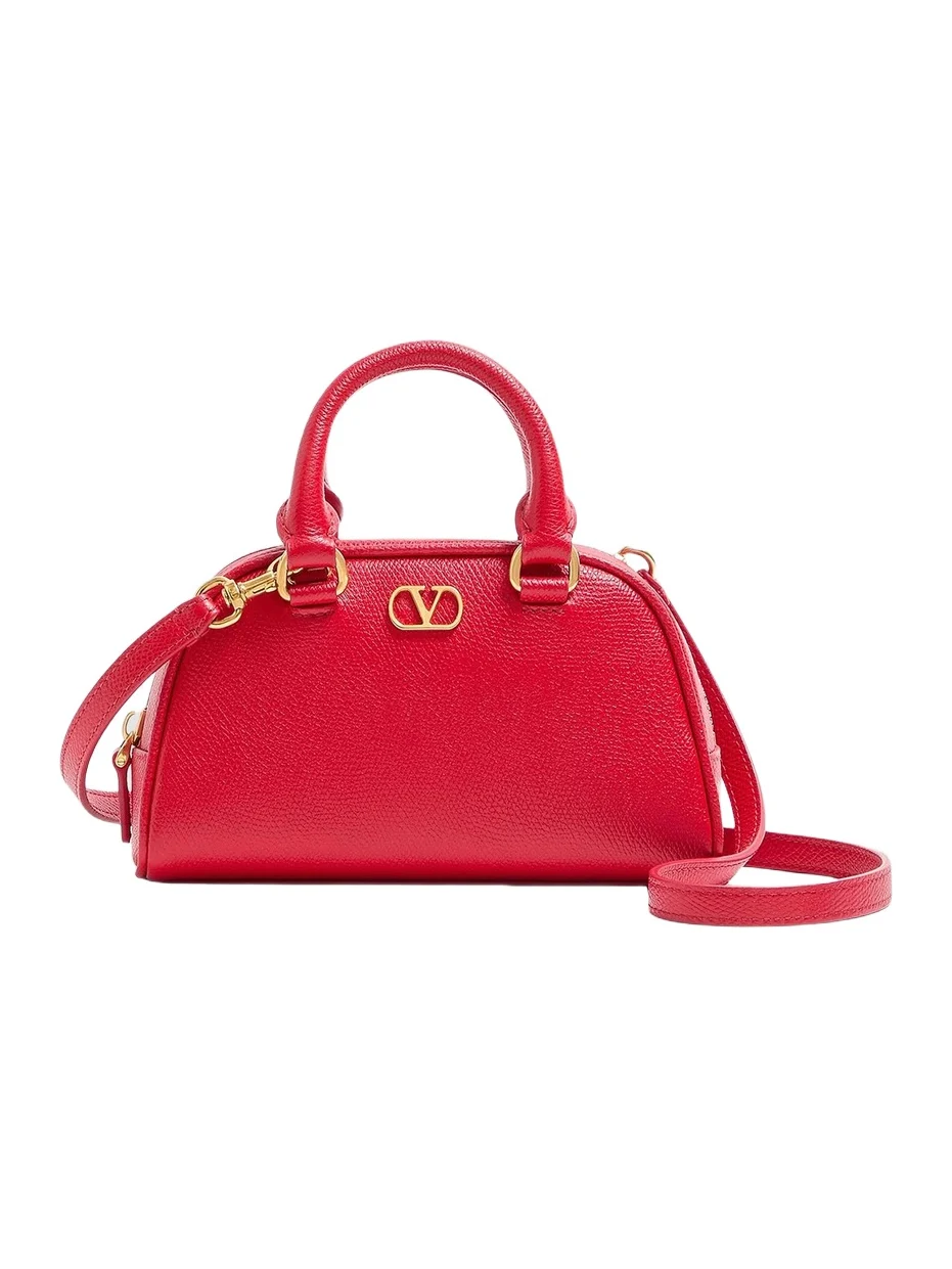 Women's VLogo Signature Mini Bowling Bag in Grainy Calfskin - Rouge Pur Women's VLogo Signature Mini Bowling Bag in Grainy Calfskin - Rouge Pur