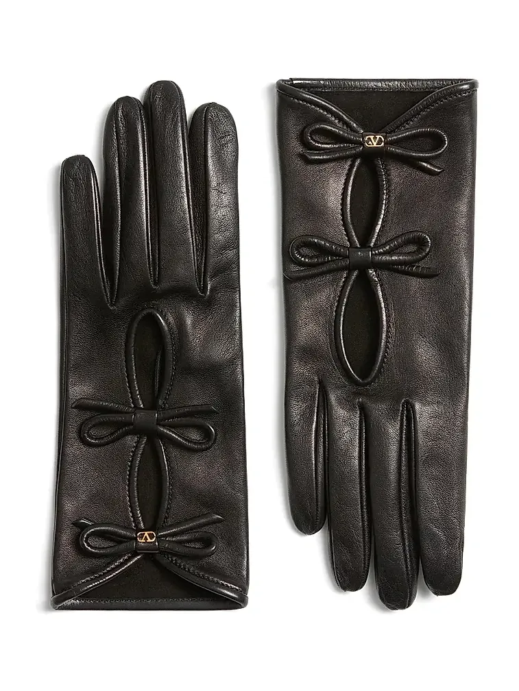 Women's Vlogo Signature Nappa Leather Gloves with Bows - Black Women's Vlogo Signature Nappa Leather Gloves with Bows - Black