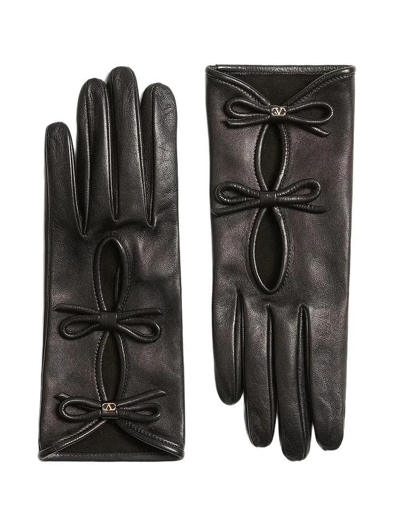 Women's Vlogo Signature Nappa Leather Gloves with Bows - Black Women's Vlogo Signature Nappa Leather Gloves with Bows - Black