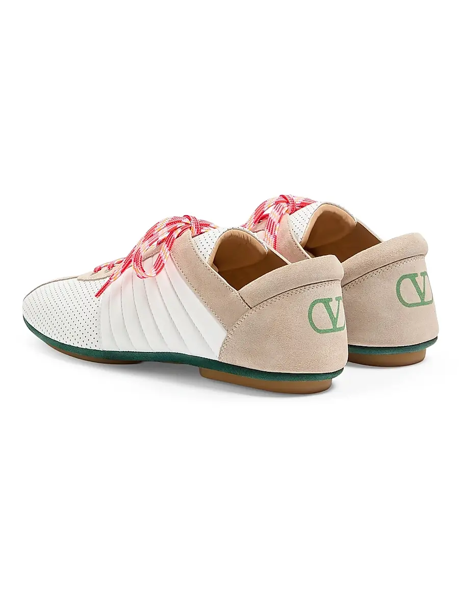 Valentino Men's Strikie Sneakers in Perforated Nappa and Suede - White | Thumbnail 2 Valentino Men's Strikie Sneakers in Perforated Nappa and Suede - White | Thumbnail 2