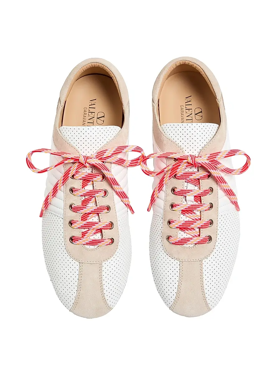 Valentino Men's Strikie Sneakers in Perforated Nappa and Suede - White | Thumbnail 3 Valentino Men's Strikie Sneakers in Perforated Nappa and Suede - White | Thumbnail 3