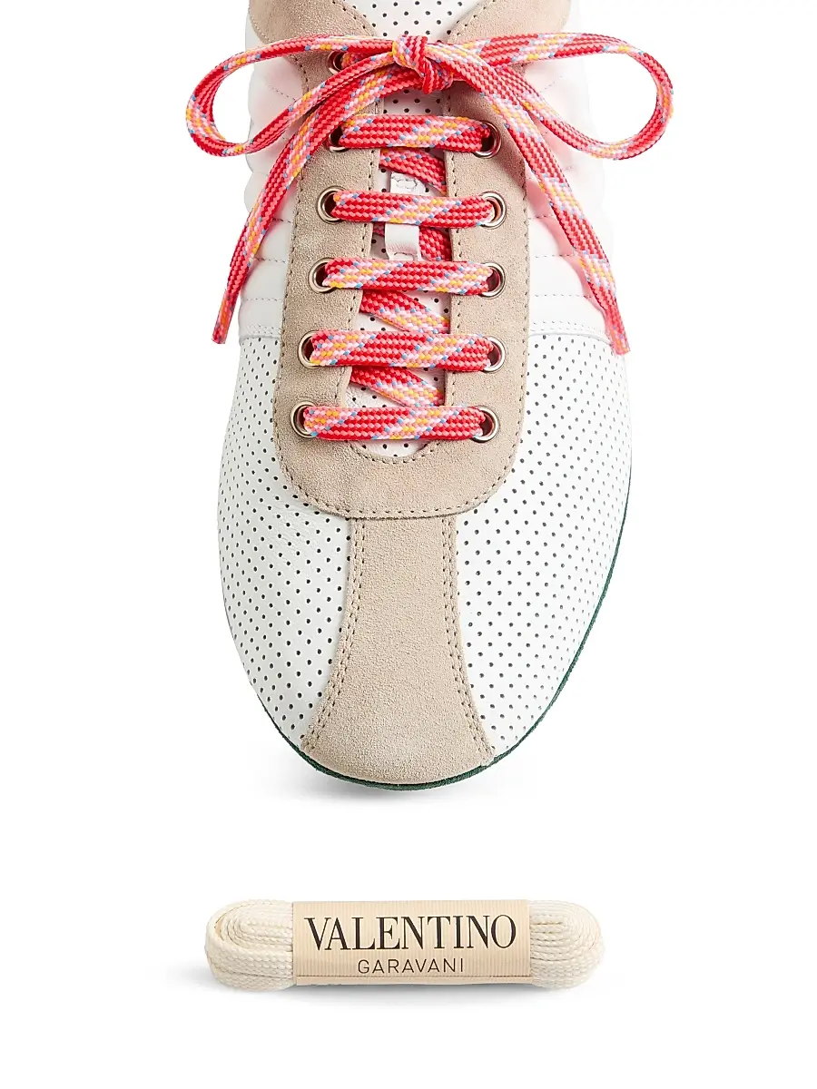 Valentino Men's Strikie Sneakers in Perforated Nappa and Suede - White | Thumbnail 4 Valentino Men's Strikie Sneakers in Perforated Nappa and Suede - White | Thumbnail 4