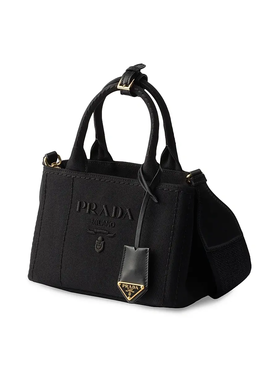 Prada Women's Jardiniere Mini Cotton Canvas Top Handle Bag - Black | Thumbnail 2 Prada Women's Jardiniere Mini Cotton Canvas Top Handle Bag - Black | Thumbnail 2