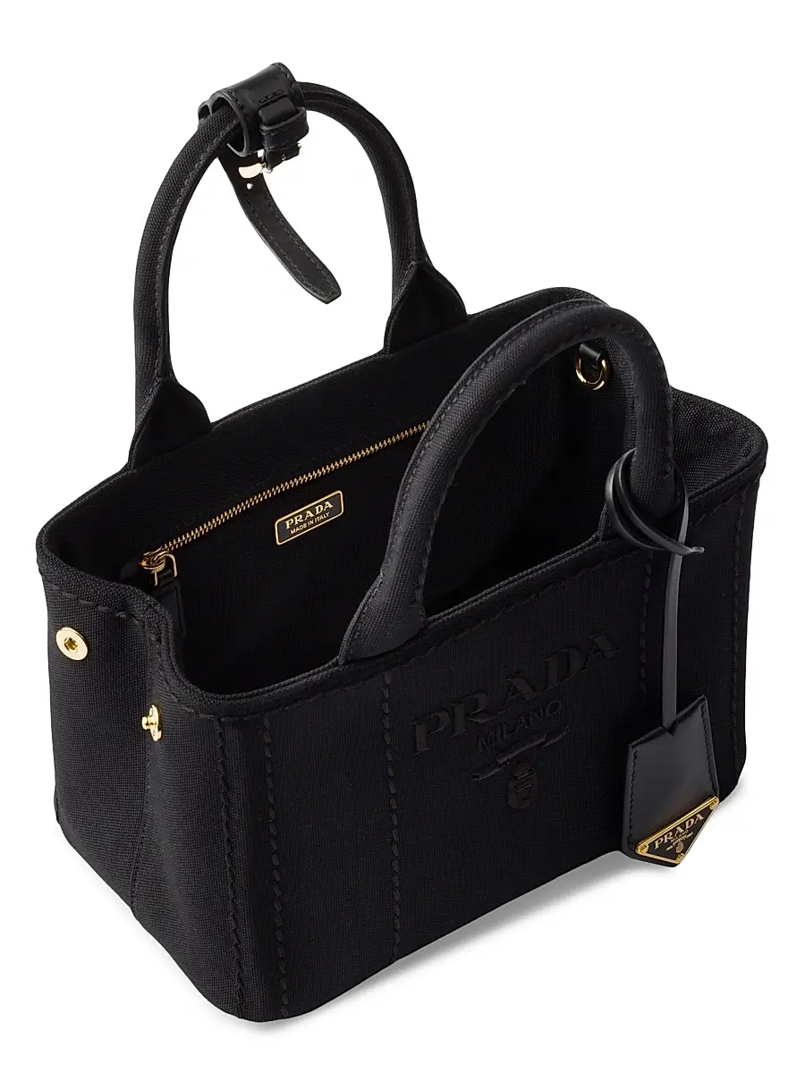 Prada Women's Jardiniere Mini Cotton Canvas Top Handle Bag - Black | Thumbnail 4 Prada Women's Jardiniere Mini Cotton Canvas Top Handle Bag - Black | Thumbnail 4