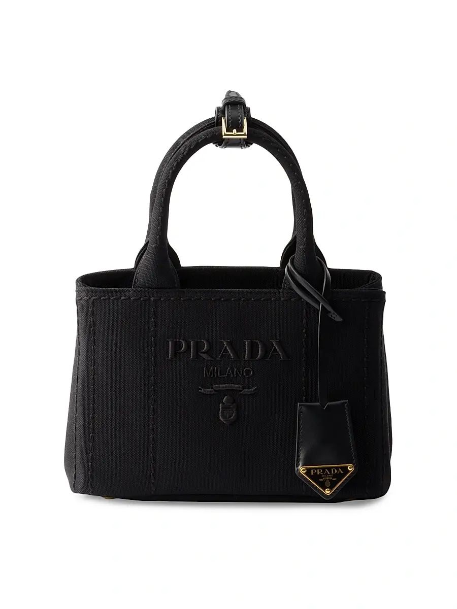 Prada Women's Jardiniere Mini Cotton Canvas Top Handle Bag - Black | Image 1 Prada Women's Jardiniere Mini Cotton Canvas Top Handle Bag - Black | Image 1