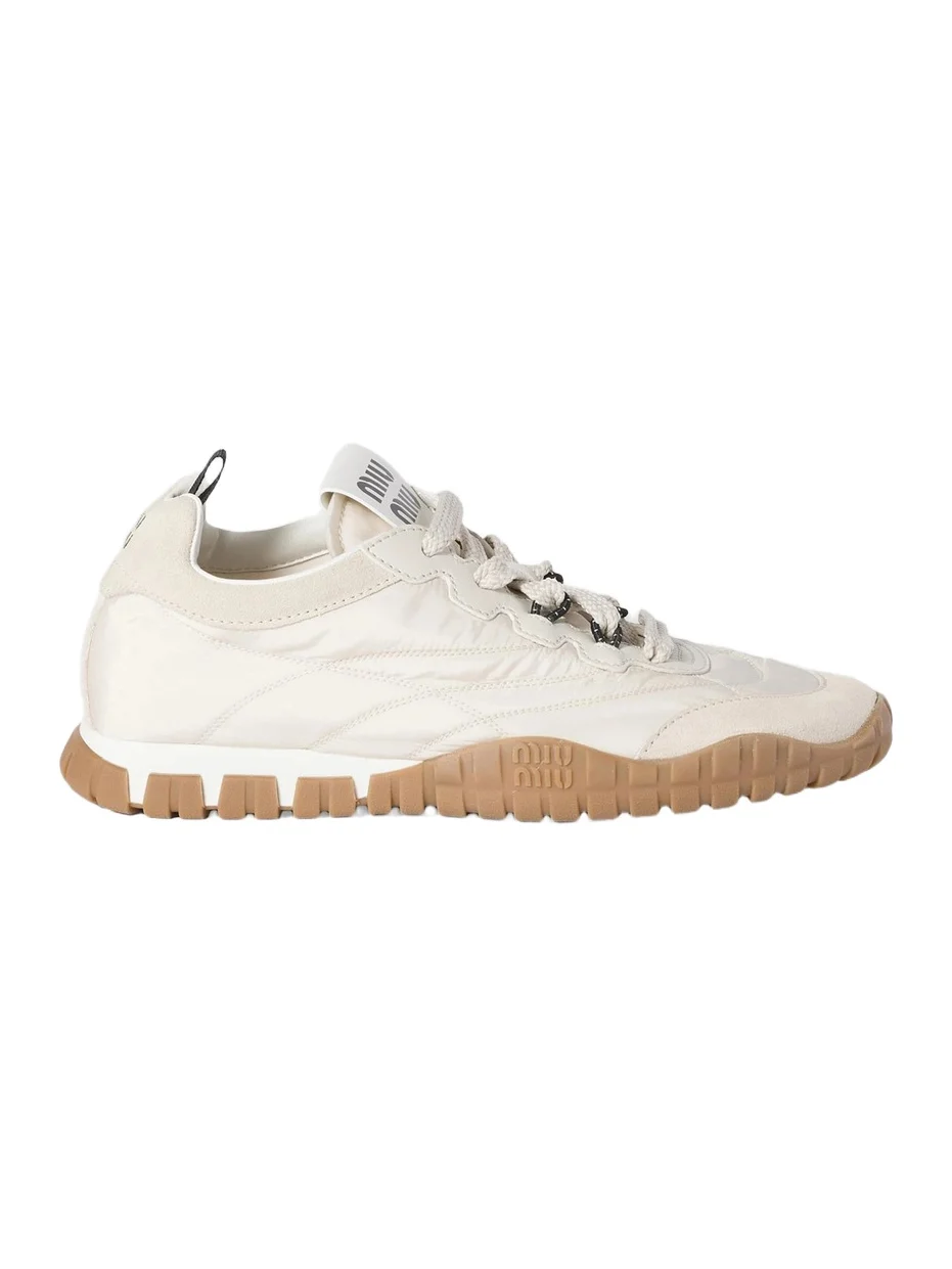 Miu Miu Women's Tyre Technical Fabric and Suede Sneakers - Off White