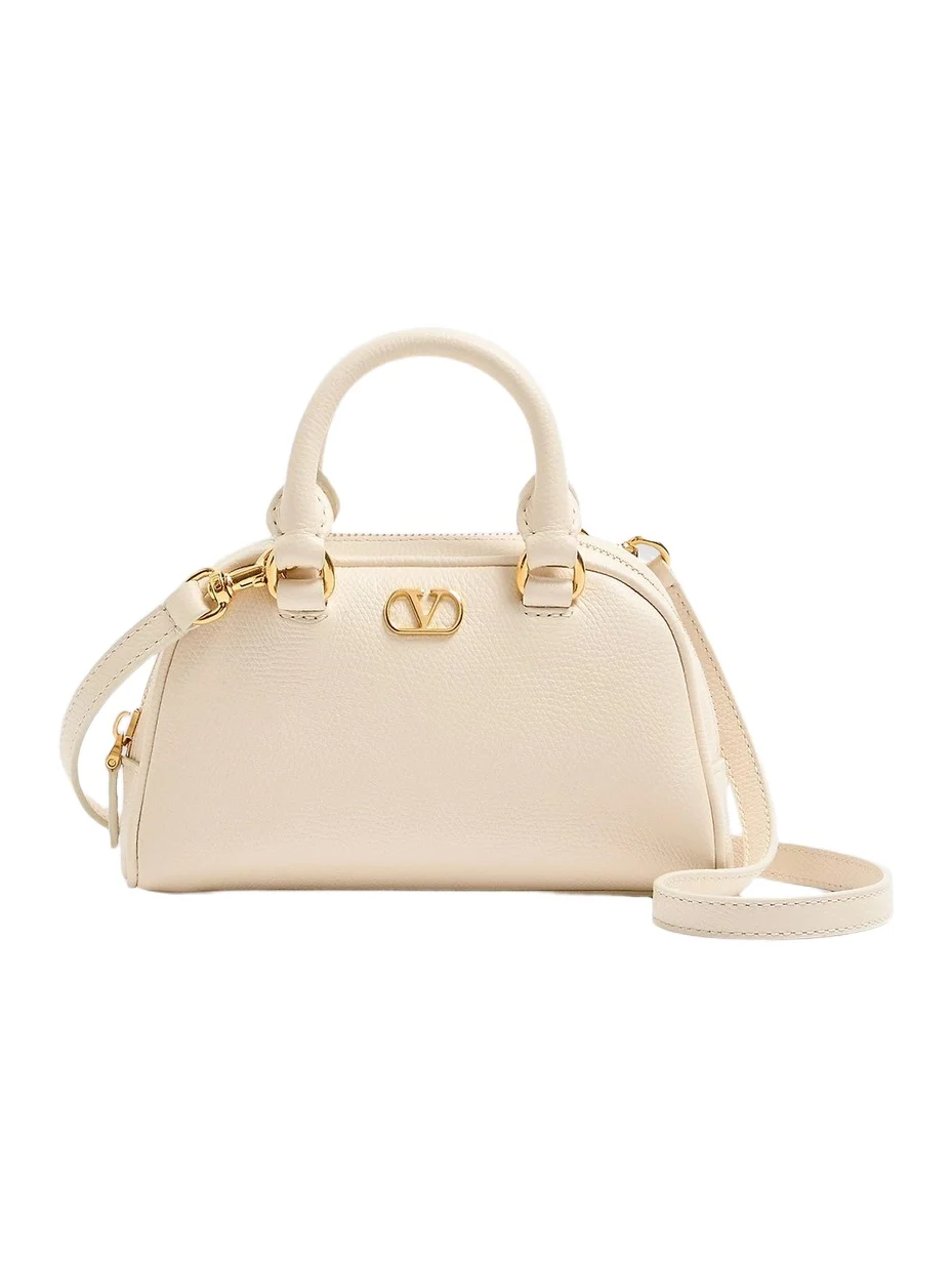 Women's VLogo Signature Mini Bowling Bag in Grainy Calfskin - Light Ivory Women's VLogo Signature Mini Bowling Bag in Grainy Calfskin - Light Ivory