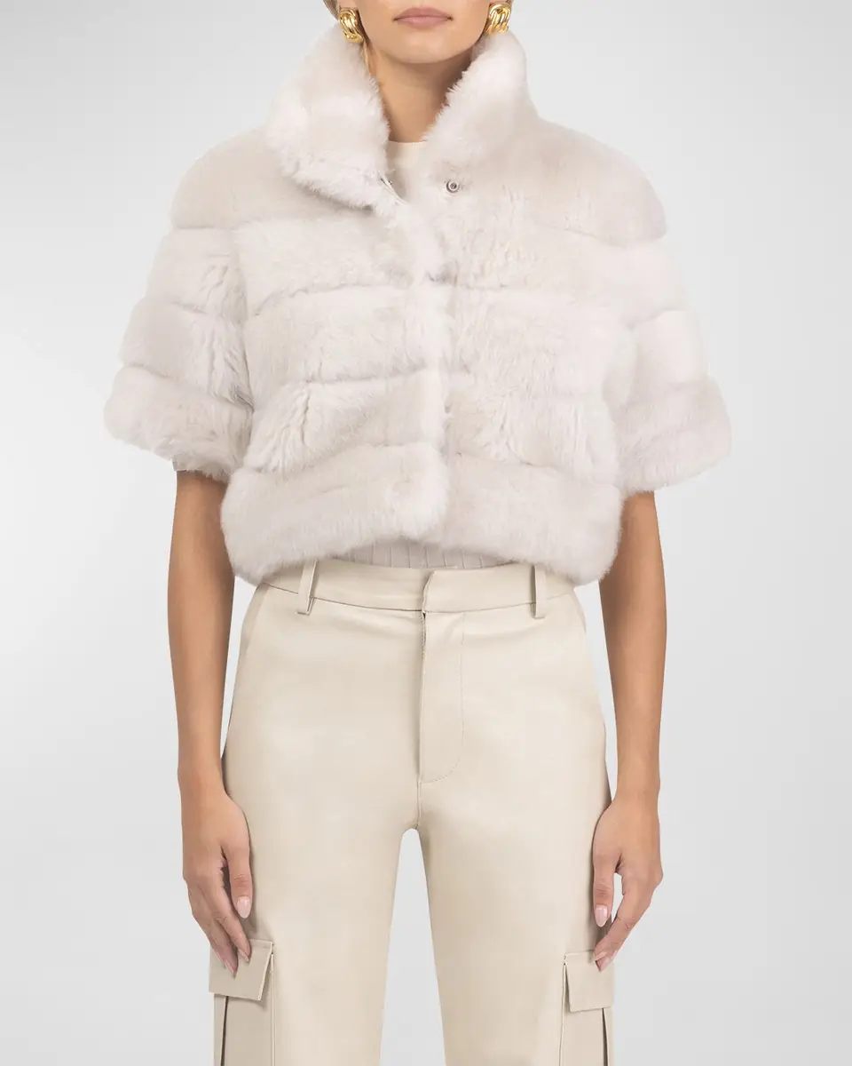 Gorski Reversible Merinillo Lamb Shearling Bolero Jacket With Cropped Sleeves | Thumbnail 2