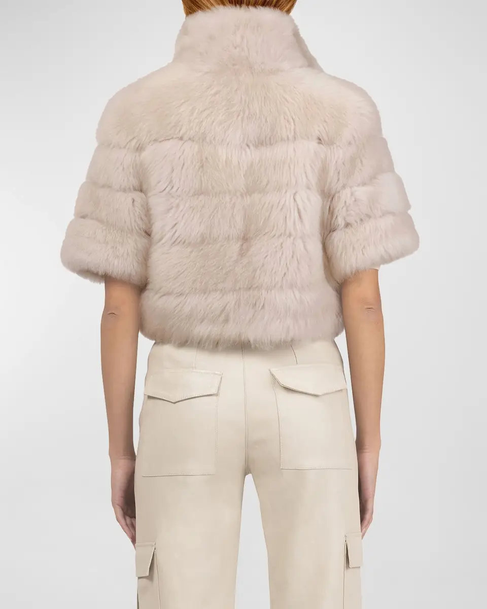 Gorski Reversible Merinillo Lamb Shearling Bolero Jacket With Cropped Sleeves | Thumbnail 4