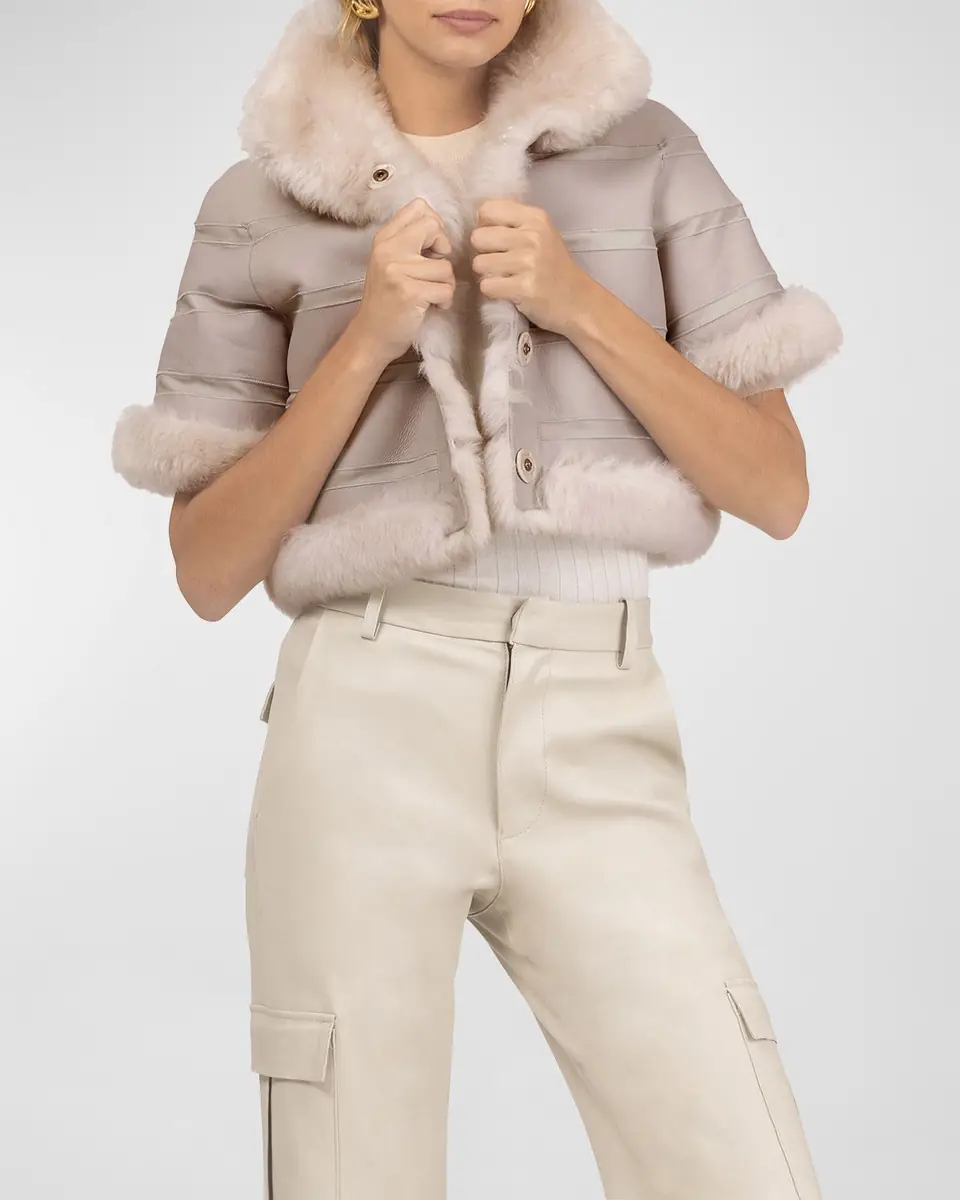 Gorski Reversible Merinillo Lamb Shearling Bolero Jacket With Cropped Sleeves | Thumbnail 5