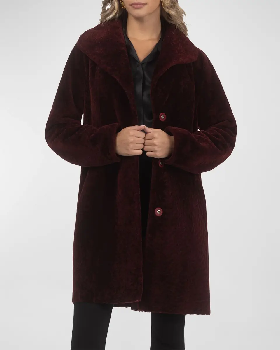 Gorski Textured Lamb Shearling Reversible Stroller Coat With Belt | Thumbnail 6 Gorski Textured Lamb Shearling Reversible Stroller Coat With Belt | Thumbnail 6