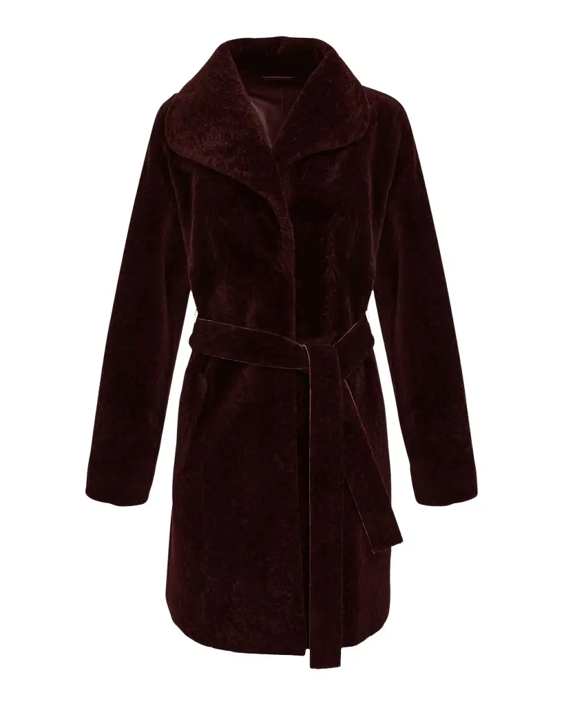 Gorski Textured Lamb Shearling Reversible Stroller Coat With Belt