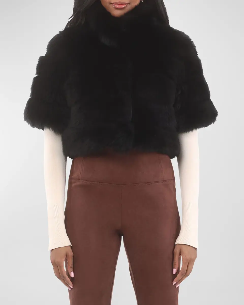 Gorski Reversible Merinillo Lamb Shearling Bolero Jacket With Cropped Sleeves | Thumbnail 2 Gorski Reversible Merinillo Lamb Shearling Bolero Jacket With Cropped Sleeves | Thumbnail 2