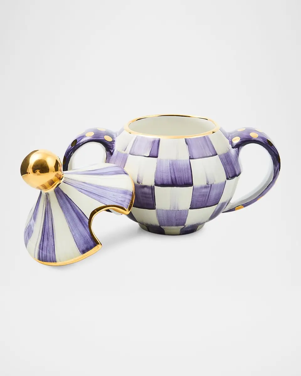 MacKenzie-Childs Violet Check Ceramic Sugar Bowl with Lid | Thumbnail 2 MacKenzie-Childs Violet Check Ceramic Sugar Bowl with Lid | Thumbnail 2