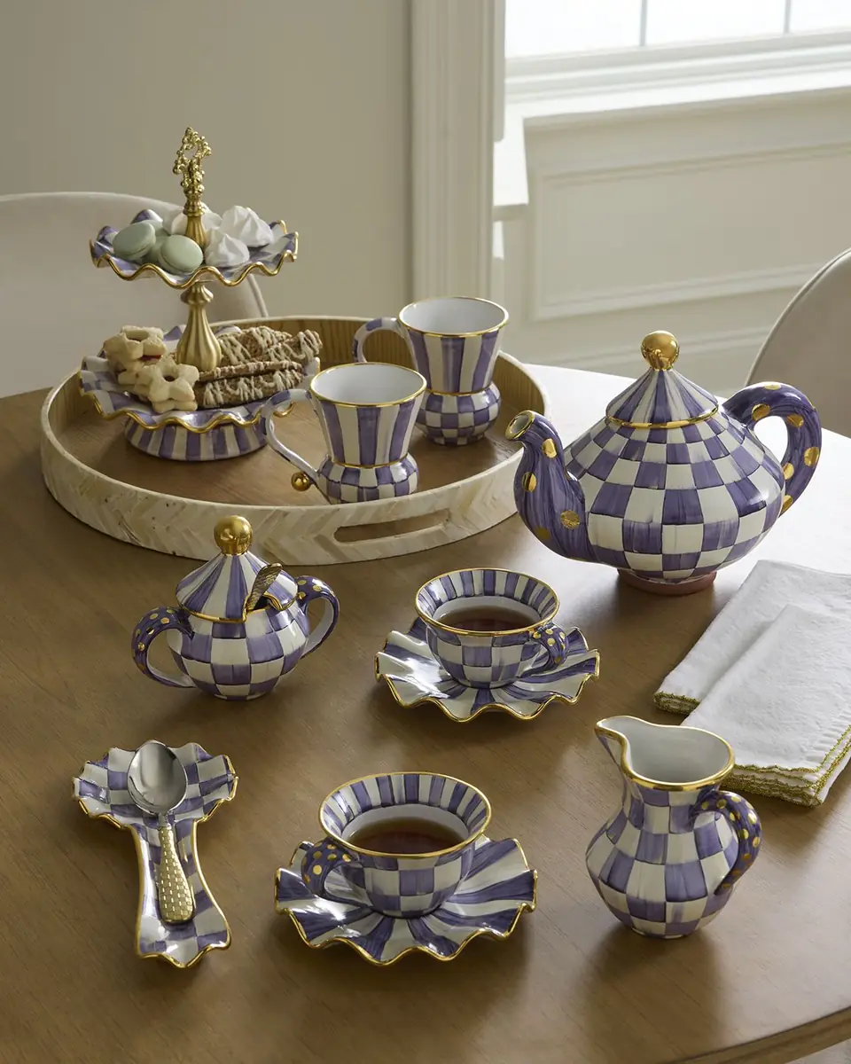 MacKenzie-Childs Violet Check Ceramic Sugar Bowl with Lid | Thumbnail 3 MacKenzie-Childs Violet Check Ceramic Sugar Bowl with Lid | Thumbnail 3