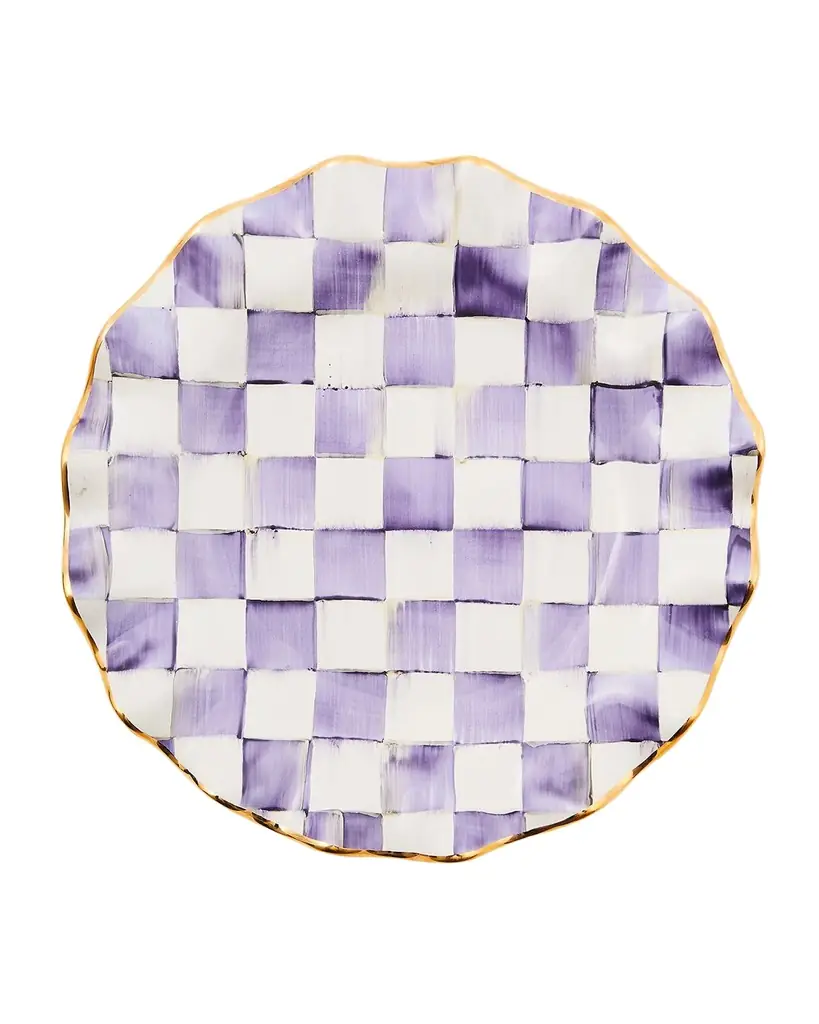 MacKenzie-Childs Violet Check Fluted Ceramic Dinner Plate