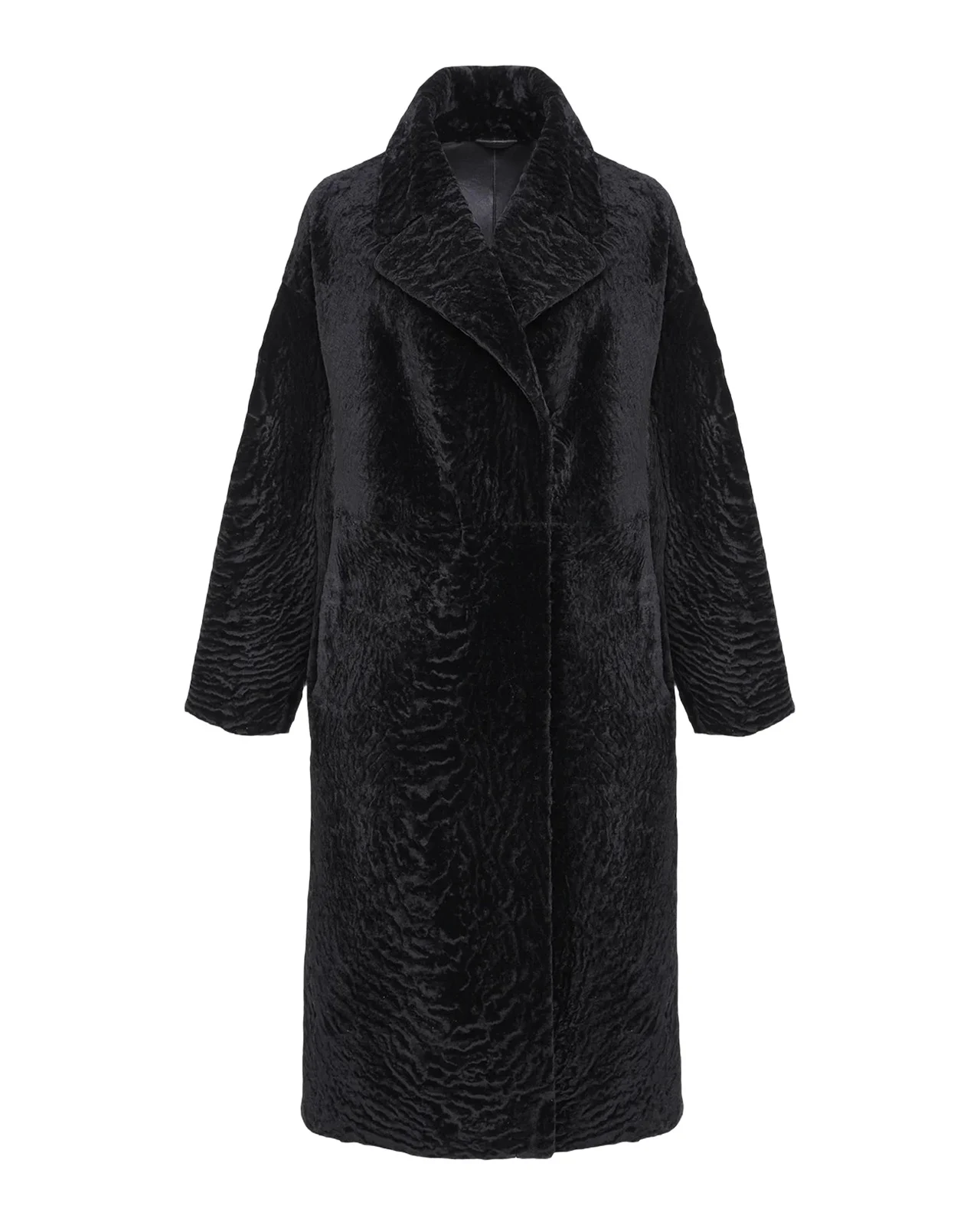Reversible Textured Lamb Shearling Long Coat