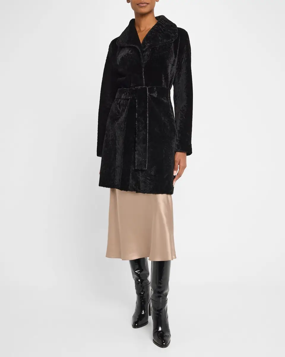 Gorski Textured Lamb Shearling Reversible Stroller Coat With Belt | Thumbnail 2