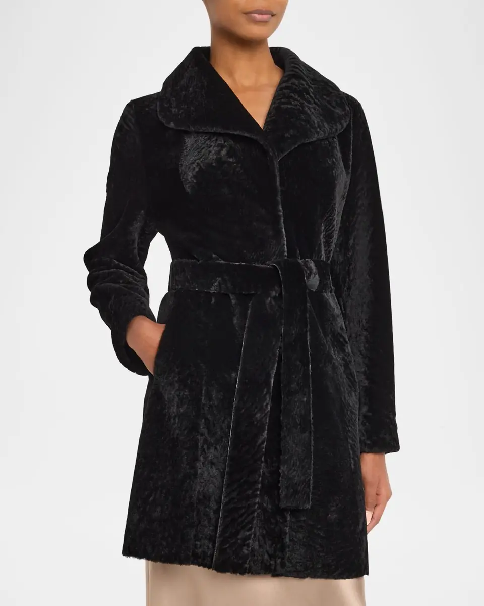 Gorski Textured Lamb Shearling Reversible Stroller Coat With Belt | Thumbnail 4