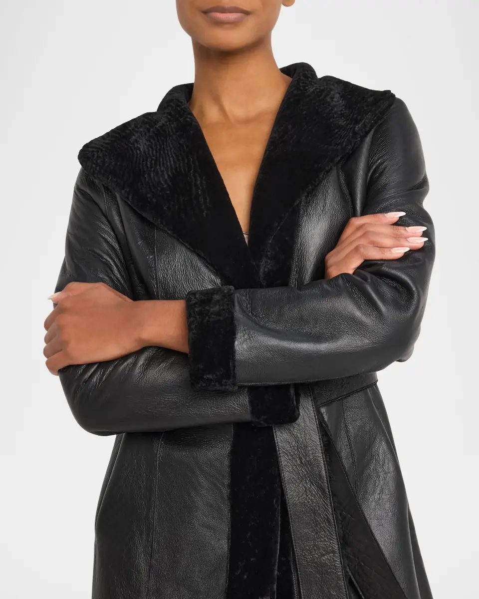 Gorski Textured Lamb Shearling Reversible Stroller Coat With Belt | Thumbnail 5