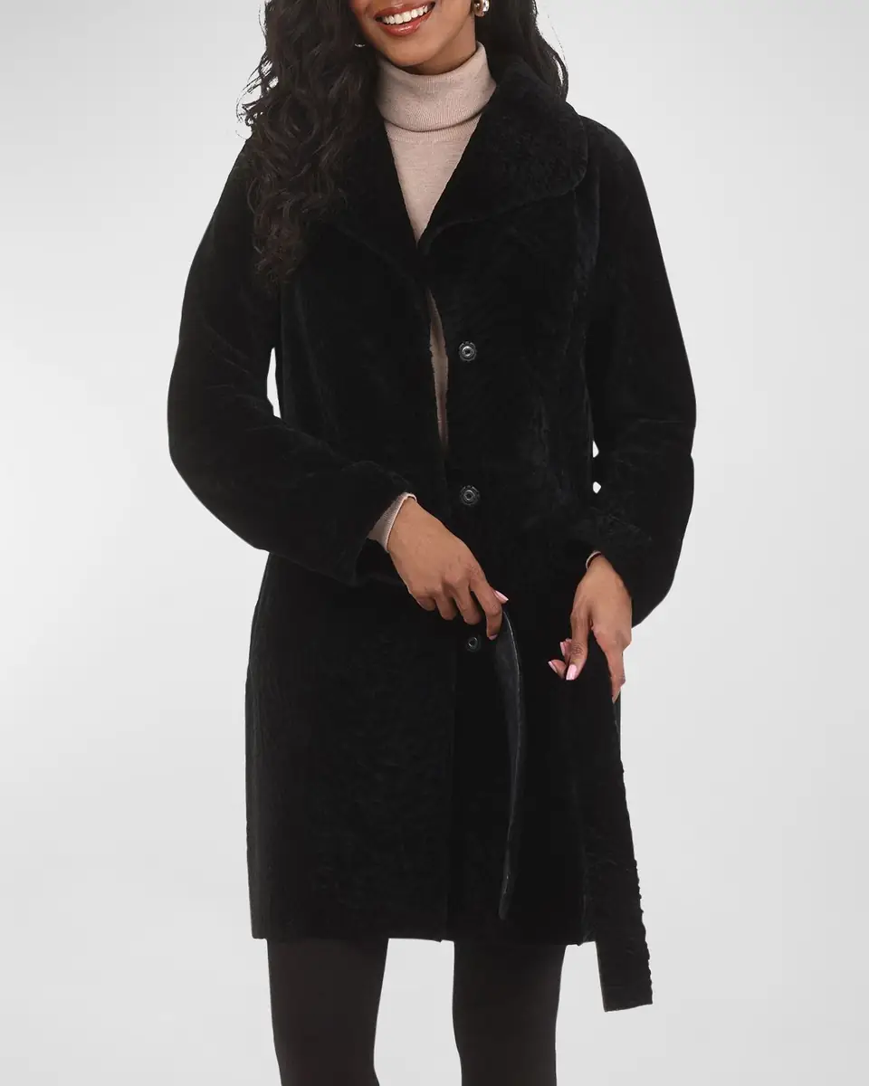 Gorski Textured Lamb Shearling Reversible Stroller Coat With Belt | Thumbnail 7