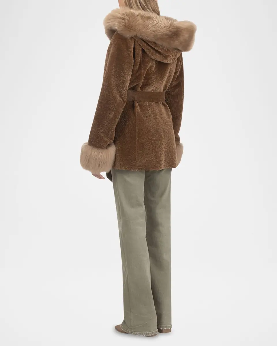 Gorski Belted Lamb Shearling Reversible Parka With Merinillo Lamb Shearling Trim | Thumbnail 3 Gorski Belted Lamb Shearling Reversible Parka With Merinillo Lamb Shearling Trim | Thumbnail 3
