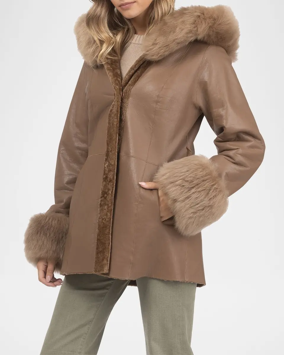 Gorski Belted Lamb Shearling Reversible Parka With Merinillo Lamb Shearling Trim | Thumbnail 4 Gorski Belted Lamb Shearling Reversible Parka With Merinillo Lamb Shearling Trim | Thumbnail 4
